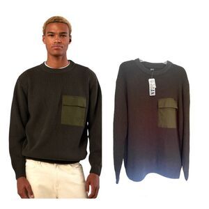 BDG Military Ribbed Sweater Dark Olive Green Sz L NWT